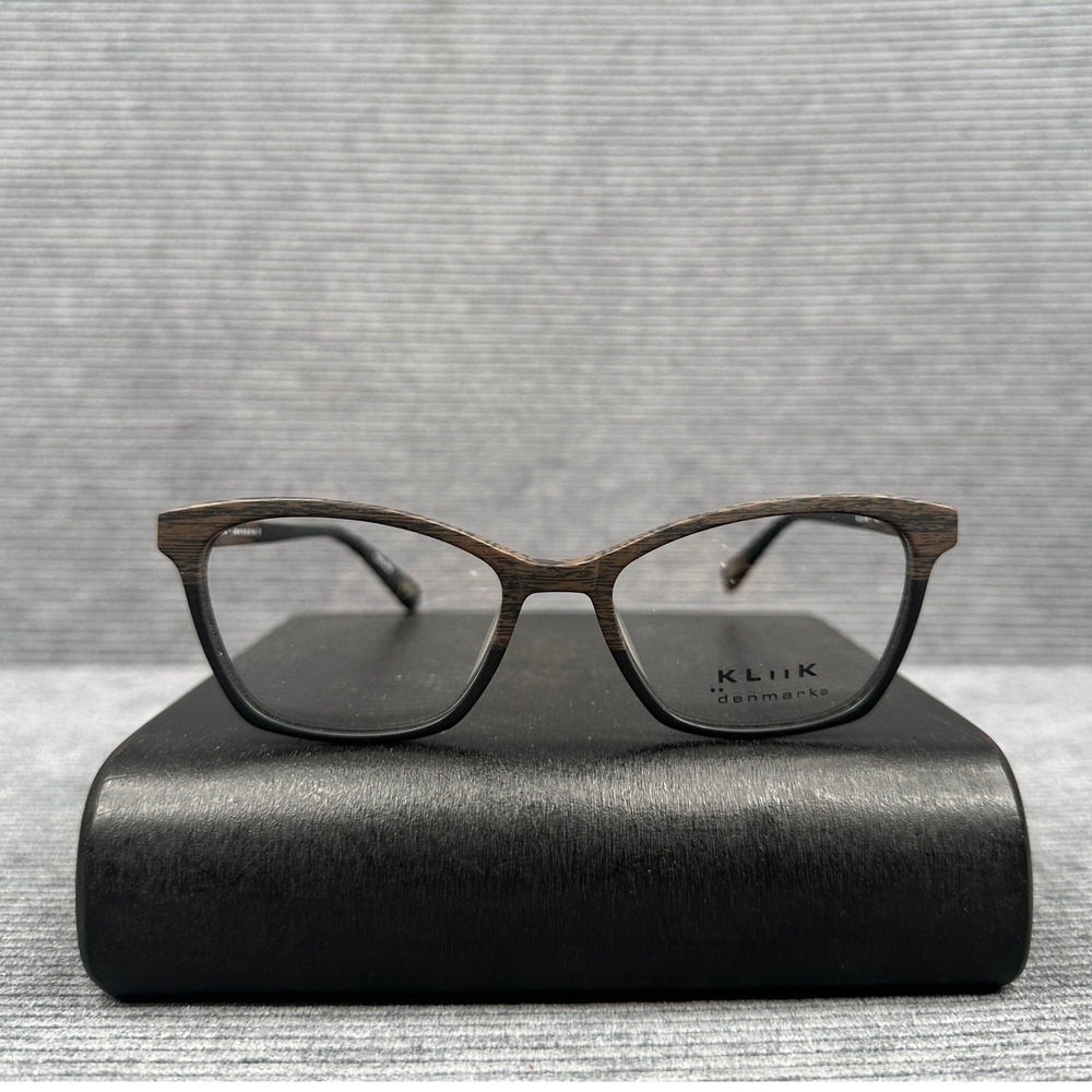 Kliik Denmark 602 478 Wood Grain Matte Black y2k Eyeglass Frames 50-17-140 vtg